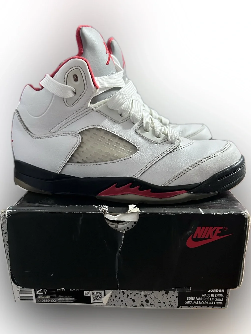 JORDAN 5 RETRO (PS) TRUE WHITE/FIRE RED-BLACK